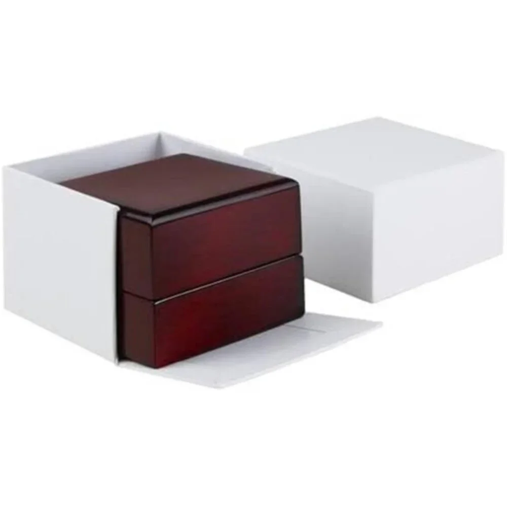 Luxury Mahogany Ring Box with LED Light, Elegant‎ Square Diamond Case,